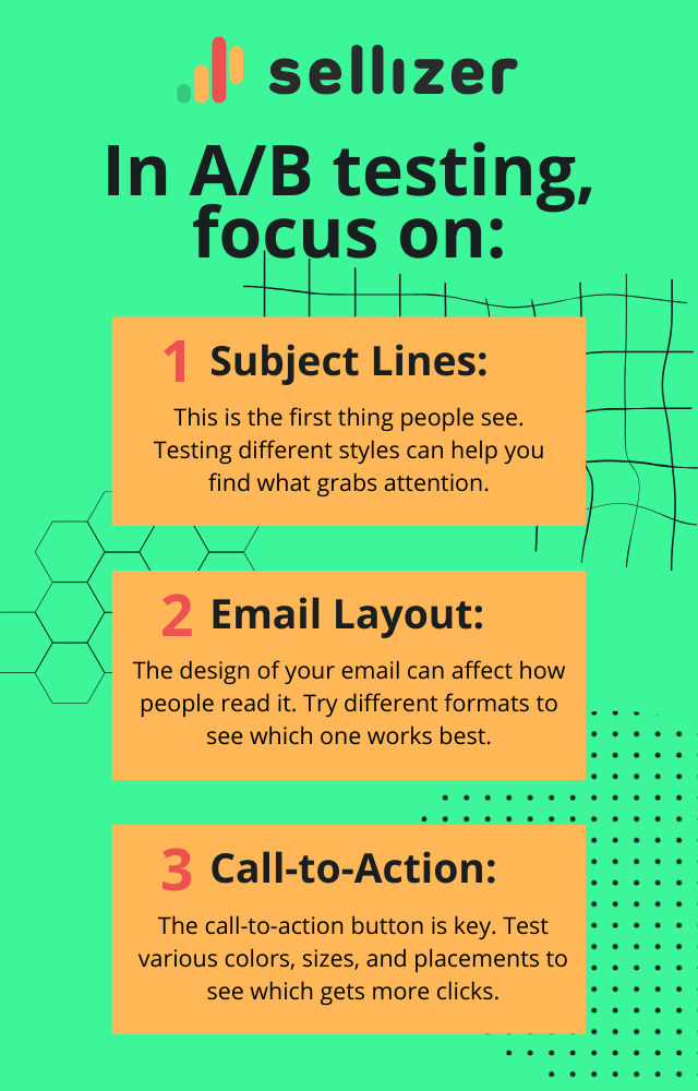 In A/B testing, focus on:
1. Subject Lines - This is the first thing people see. Testing different styles can help you find what grabs attention.
2. mail Layout - The design of your email can affect how people read it. Try different formats to see which one works best.
3. Call-to-Action - The call-to-action button is key. Test various colors, sizes, and placements to see which gets more clicks.